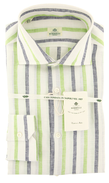 Luigi Borrelli Green Striped Shirt - Extra Slim - (60LB936) - Parent