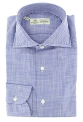 Luigi Borrelli Blue Micro-Check Cotton Shirt - Extra Slim - 14.5/37 (279)