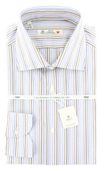 Luigi Borrelli Brown Striped Shirt - Extra Slim - 16.5/42 - (60LB151)