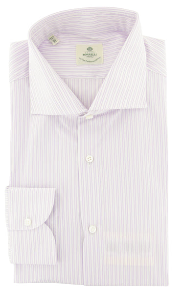 Luigi Borrelli Lavender Purple Striped Cotton Shirt - Extra Slim (30) - Parent