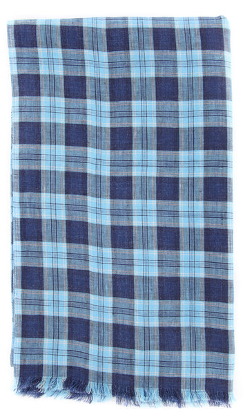 Luigi Borrelli Light Blue Plaid Long Scarf - 62" x 27" - (LBSS1241)