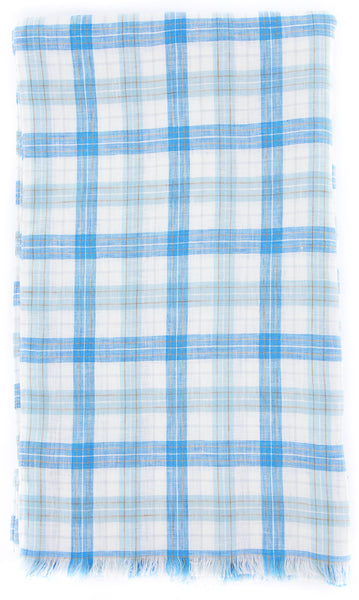 Luigi Borrelli Light Blue Plaid Long Scarf - 70" x 27" - (LBSS1247)
