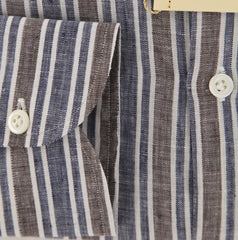 Borrelli Navy Blue Striped Shirt - Extra Slim - 15.5/39 - (EV127LIVIO)