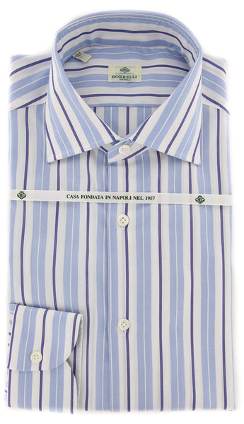 Borrelli Light Blue Striped Shirt - Extra Slim - 15.75/40 - (EV1595RIO)