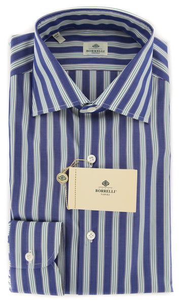 Luigi Borrelli Blue Striped Shirt - Extra Slim - 15/38 - (EV1707IVO)