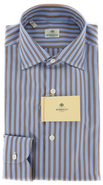 Borrelli Light Blue Striped Shirt - Extra Slim - 15.75/40 - (EV1726RIO)