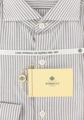 Borrelli Brown Striped Shirt - Extra Slim - 15.75/40 - (EV186NA35)