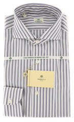 Borrelli Navy Blue Striped Shirt - Extra Slim - 15.5/39 - (EV187NA35)