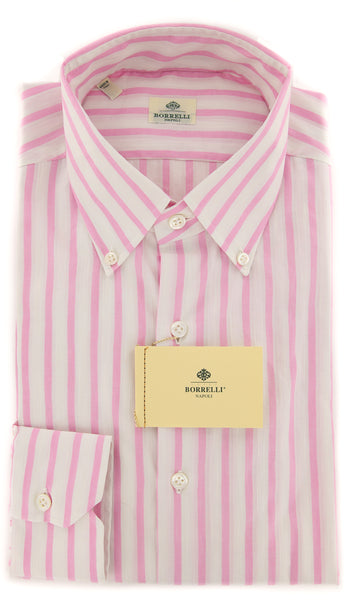 Luigi Borrelli Pink Striped Shirt - Extra Slim - 15/38 - (EV442RALPH)