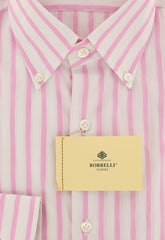Luigi Borrelli Pink Striped Shirt - Extra Slim - 15/38 - (EV442RALPH)