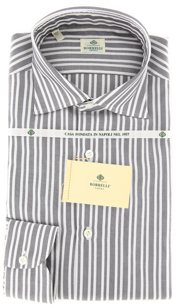 Borrelli Gray Striped Shirt - Extra Slim - 15.5/39 - (EV65090GIANNI)