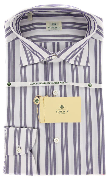Borrelli Purple Striped Shirt - Extra Slim - 16.5/42 - (EV65180GIANNI)