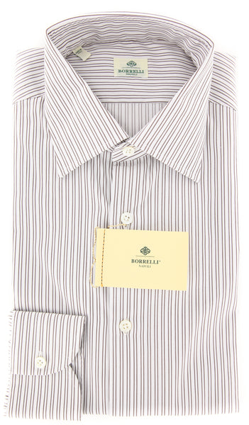 Borrelli Brown Striped Shirt - Extra Slim - 16/41 - (EV708LEONARDO)