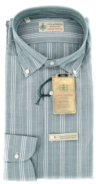 Borrelli Green Striped Shirt - Extra Slim - 15.5/39 - (EV2085MASSIMO)