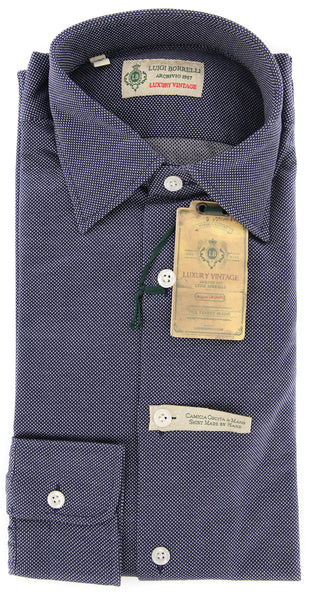 Borrelli Navy Blue Fancy Shirt - Extra Slim - S/S - (MA49670MICHELE)