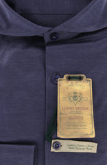 Borrelli Navy Blue Fancy Shirt - Extra Slim - S/S - (MA49770HILL)