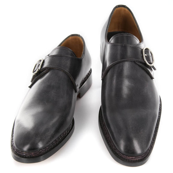 Santoni Gray Leather Shoes - Monk Straps - 7.5 D/5.5 F - (11379-45F)
