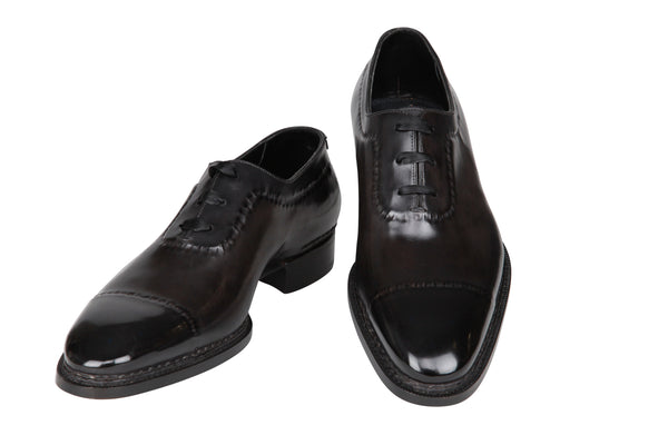 Santoni Charcoal Gray Leather Shoes - Lace Ups - (ST121720217) - Parent