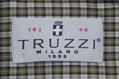 Truzzi Brown Plaid Cotton Dress Shirt - Slim - (7S) - Parent