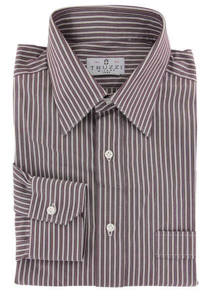 Truzzi Brown Striped Cotton Dress Shirt - Slim - (7Z) - Parent