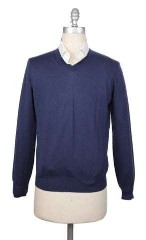 Brunello Cucinelli Navy Blue V-Neck Sweater