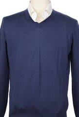 Brunello Cucinelli Navy Blue V-Neck Sweater - (BC1029229) - Parent