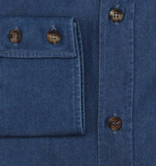 $495 Brunello Cucinelli Denim Blue Cotton Shirt - Slim - (BC810234) - Parent