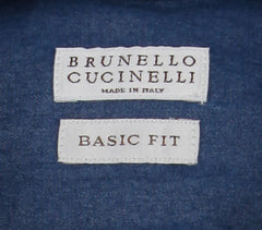 $495 Brunello Cucinelli Denim Blue Cotton Shirt - Slim - (BC810234) - Parent