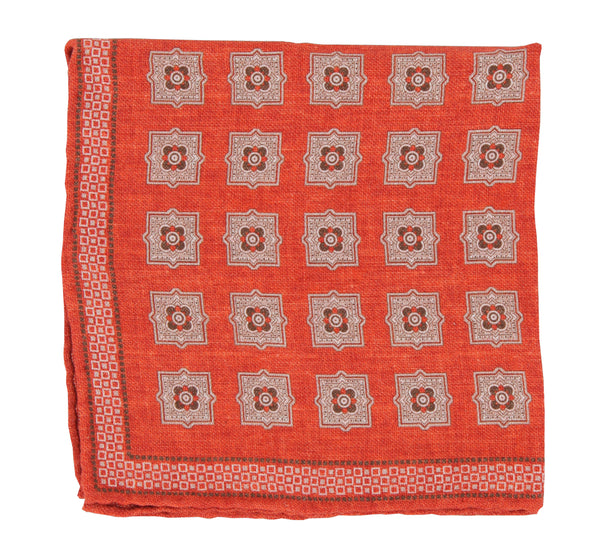 Brunello Cucinelli Orange Geometric Silk Pocket Square (BC103236)