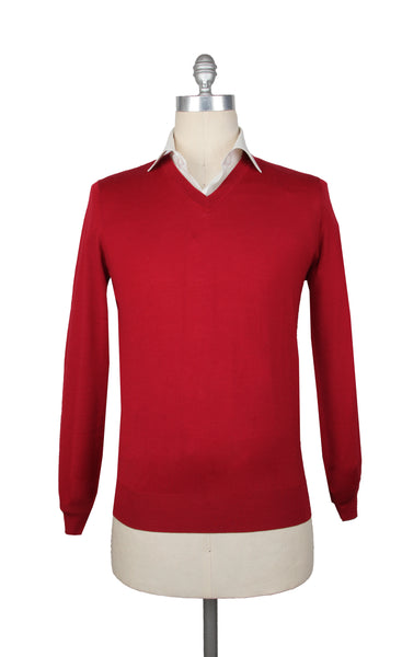 Brunello Cucinelli Red Wool Blend V-Neck Sweater - (BC819233) - Parent