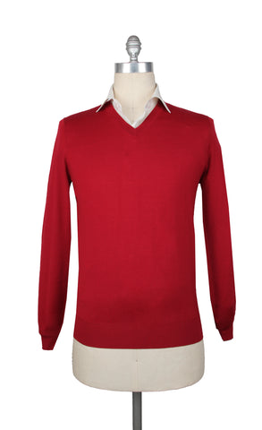 Brunello Cucinelli Red V-Neck Sweater