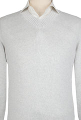 Brunello Cucinelli Light Gray Cotton V-Neck Sweater - (BC814231) - Parent