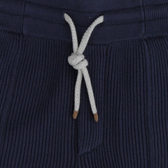Brunello Cucinelli Navy Blue Solid Cotton Sweatpants - (BC829233) - Parent