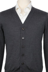 Brunello Cucinelli Dark Gray V-Neck Sweater - (BC824225) - Parent
