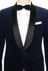 Brunello Cucinelli Blue Velvet Solid Tuxedo Jacket - (BC1024236) - Parent