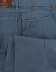 $595 Brunello Cucinelli Blue Solid Cotton Pants - Slim - (BC1016254) - Parent