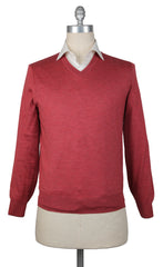 Brunello Cucinelli Red Cashmere Blend V-Neck Sweater - (BC914227) - Parent