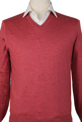 Brunello Cucinelli Red Cashmere Blend V-Neck Sweater - (BC914227) - Parent