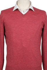 Brunello Cucinelli Red Wool Blend V-Neck Sweater - (BC810222) - Parent