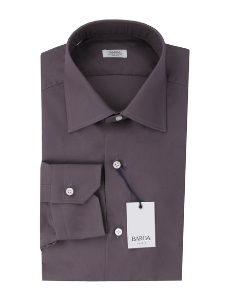 $350 Barba Napoli Dark Gray Solid Cotton Shirt - Slim - (BN9122310) - Parent