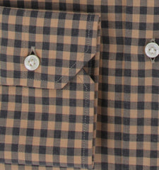$350 Barba Napoli Light Brown Plaid Cotton Shirt - Slim - (BN820248) - Parent