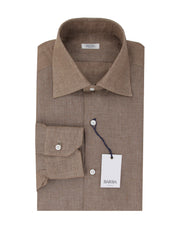 $350 Barba Napoli Light Brown Solid Linen Shirt - Slim - (BN912233) - Parent