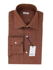 $350 Barba Napoli Brown Solid Linen Shirt - Slim - (BN912235) - Parent