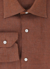 $350 Barba Napoli Brown Solid Linen Shirt - Slim - (BN912235) - Parent