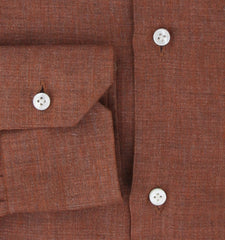 $350 Barba Napoli Brown Solid Linen Shirt - Slim - (BN912235) - Parent