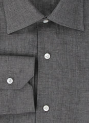 $350 Barba Napoli Dark Gray Solid Linen Shirt - Slim - (BN912232) - Parent