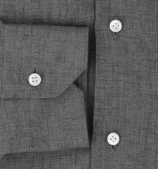 $350 Barba Napoli Dark Gray Solid Linen Shirt - Slim - (BN912232) - Parent