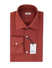 $350 Barba Napoli Orange Solid Linen Shirt - Slim - (BN912234) - Parent