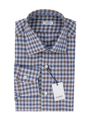$350 Barba Napoli Blue Check Cotton Shirt - Slim - (BN9122313) - Parent