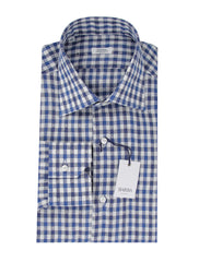 Barba Napoli Blue Check Cotton Shirt - Slim - 15.5/39 - (BN9122314)